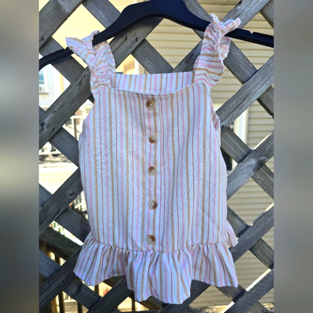 Little Lass Pink and Tan Striped Top